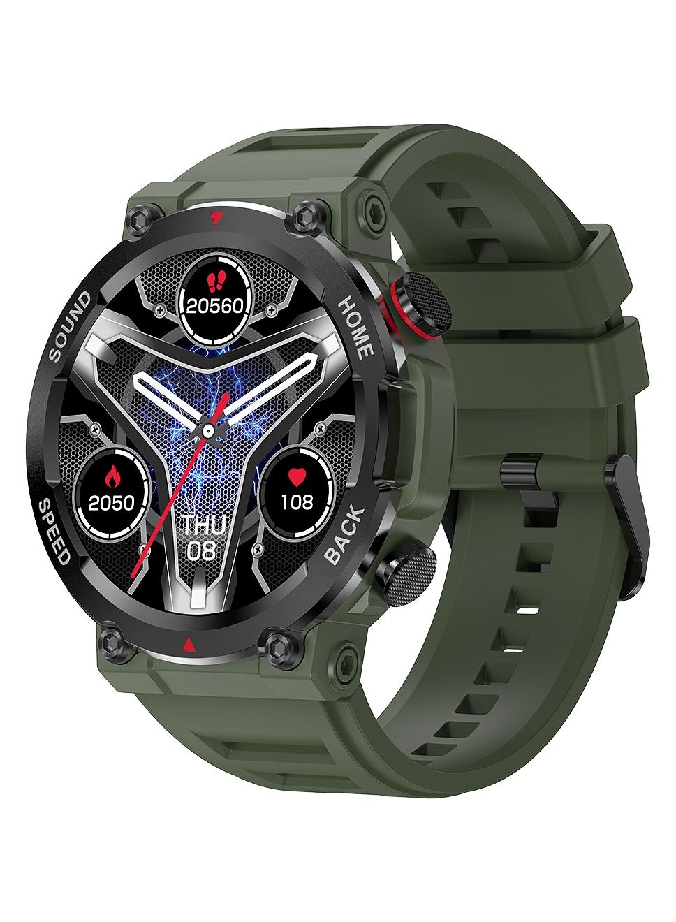 RollsTimi Men's Military Smart Watch, Rugged and Durable, Supports Bluetooth Calls, 1.39-Inch Fitness Watch Tracker, I96 Green.