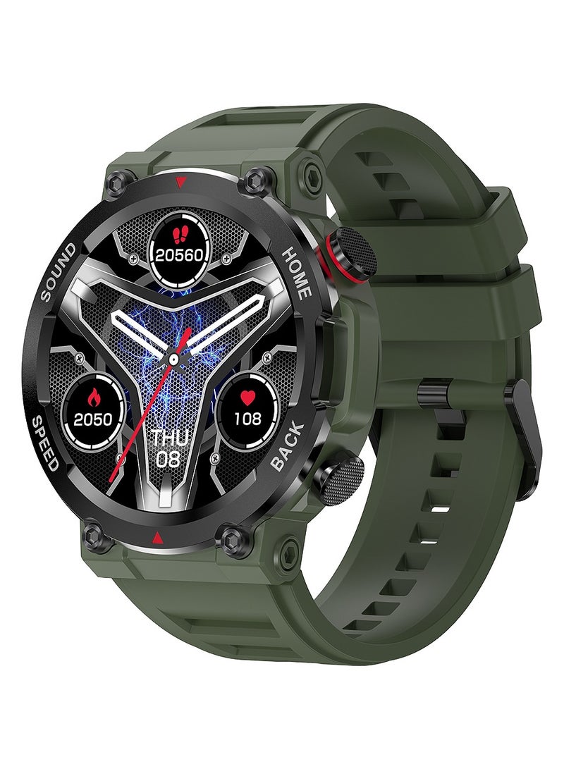 RollsTimi  Men's Military Smart Watch, Rugged and Durable, Supports Bluetooth Calls, 1.39-Inch Fitness Watch Tracker, I96 Green. - Image 1