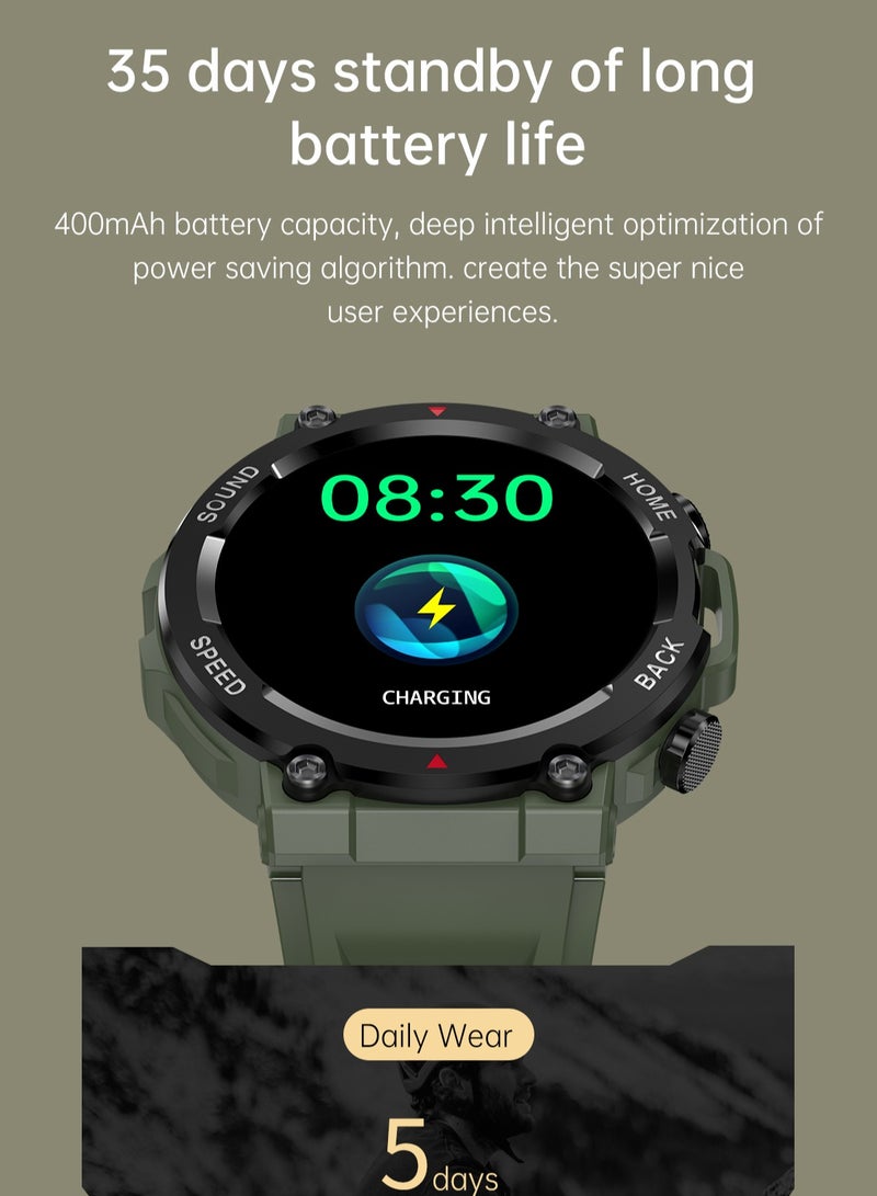 RollsTimi  Men's Military Smart Watch, Rugged and Durable, Supports Bluetooth Calls, 1.39-Inch Fitness Watch Tracker, I96 Green. - Image 3