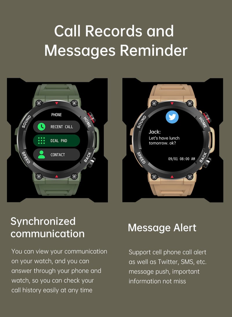 RollsTimi  Men's Military Smart Watch, Rugged and Durable, Supports Bluetooth Calls, 1.39-Inch Fitness Watch Tracker, I96 Green. - Image 5