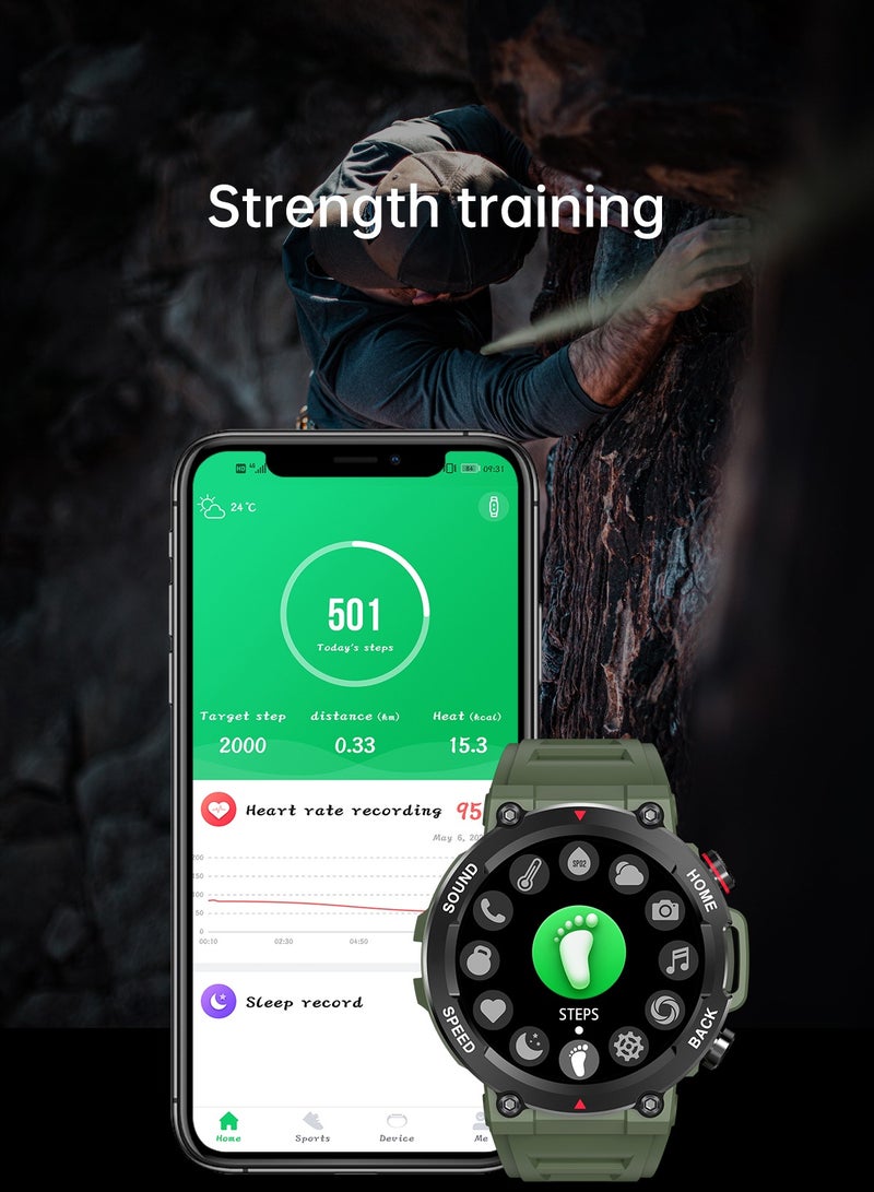 RollsTimi  Men's Military Smart Watch, Rugged and Durable, Supports Bluetooth Calls, 1.39-Inch Fitness Watch Tracker, I96 Green. - Image 4