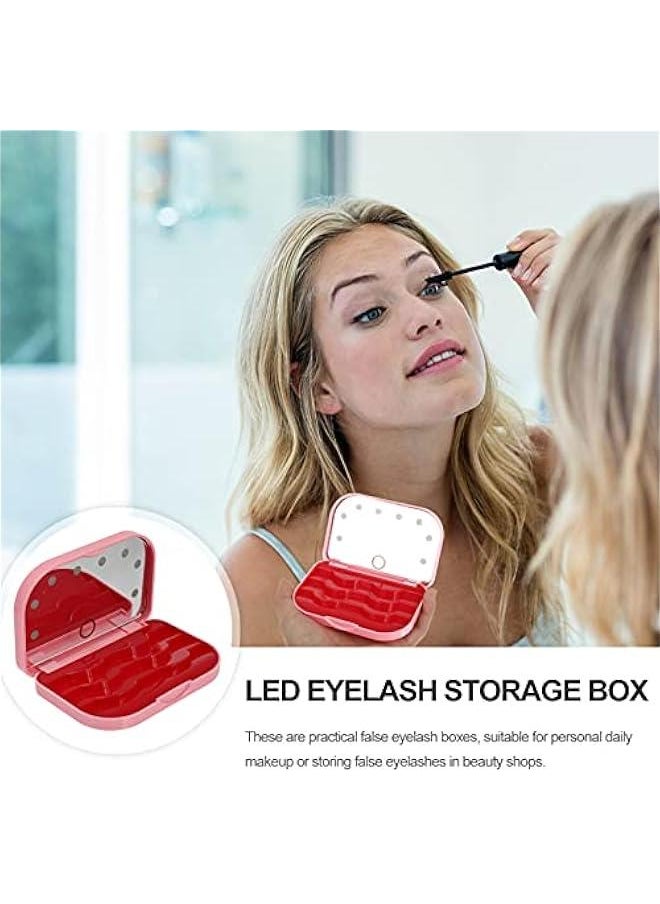 Generic - Eyelash Holder Case Empty False Eyelash Container Organizer with Makeup Mirror LED Light Lashes Storage Case for Eye Makeup Tool Pink - Image 1