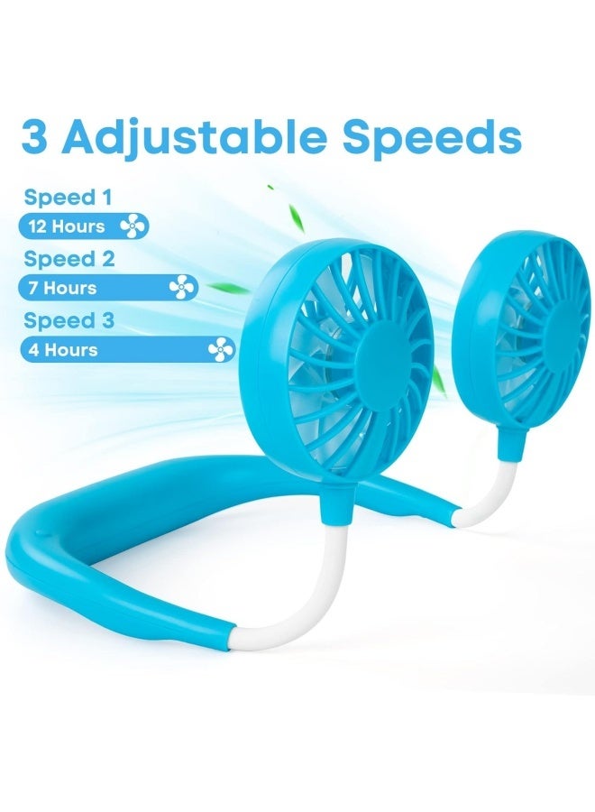 Portable Cooling Neck Fan, Rechargeable USB Personal Neck Fan with Colorful LED lights, 360° Rotation for Office Travel Sport, 3 Adjustable Speeds（Blue） - Image 5