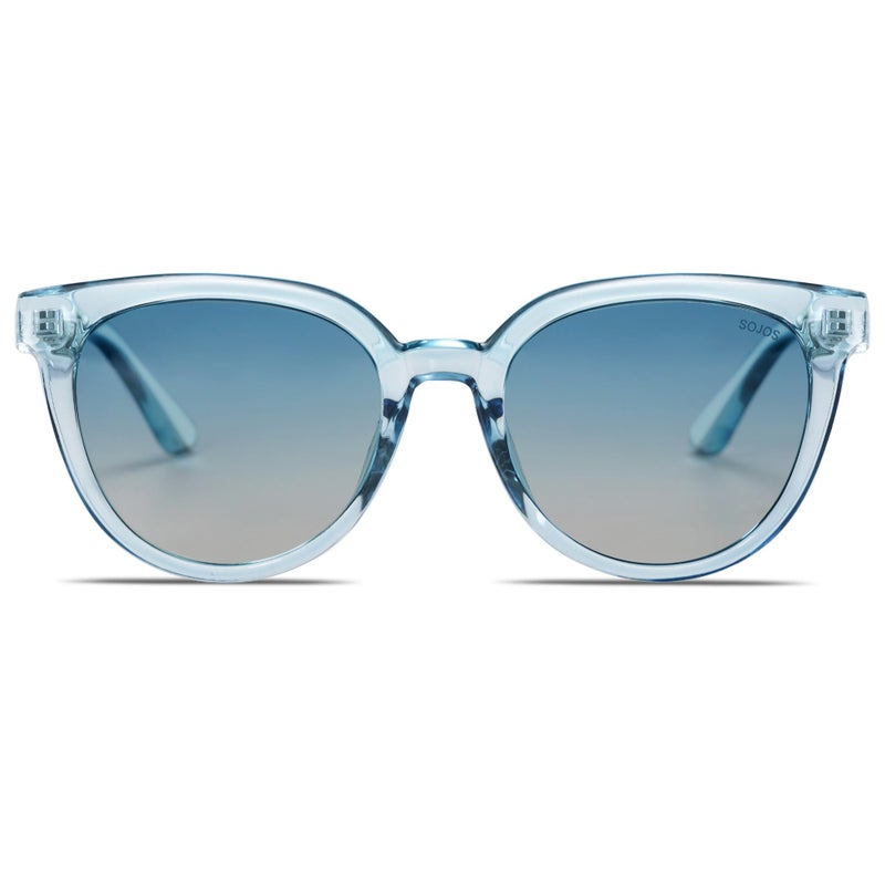 SOJOS Trendy Cat Eye Round Polarized Sunglasses for Women Fashion UV Protection Sunnies Sunglasses SJ2175, Light Blue Frame/Bluish-Brown Lens - Image 1