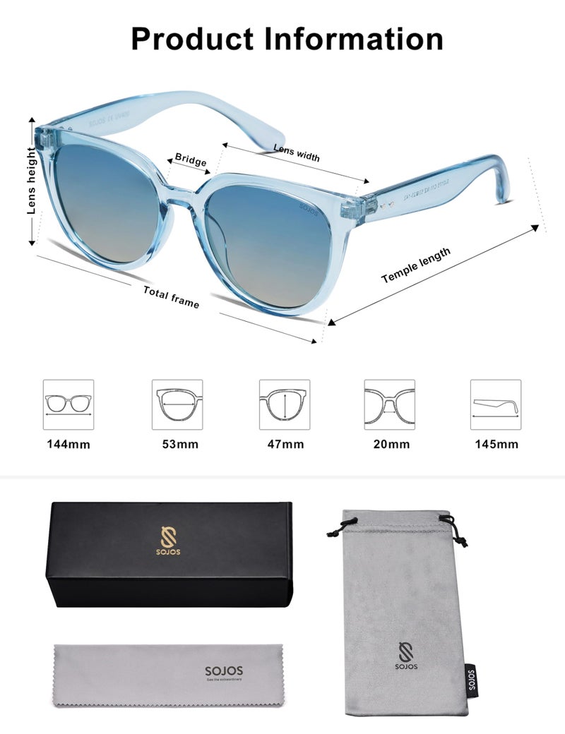 SOJOS Trendy Cat Eye Round Polarized Sunglasses for Women Fashion UV Protection Sunnies Sunglasses SJ2175, Light Blue Frame/Bluish-Brown Lens - Image 5