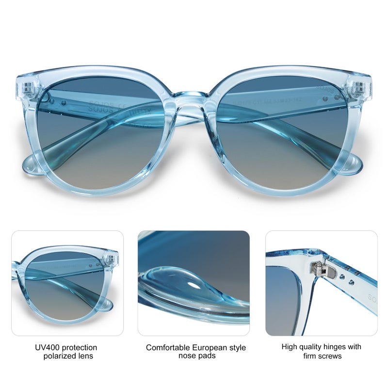 SOJOS Trendy Cat Eye Round Polarized Sunglasses for Women Fashion UV Protection Sunnies Sunglasses SJ2175, Light Blue Frame/Bluish-Brown Lens - Image 4