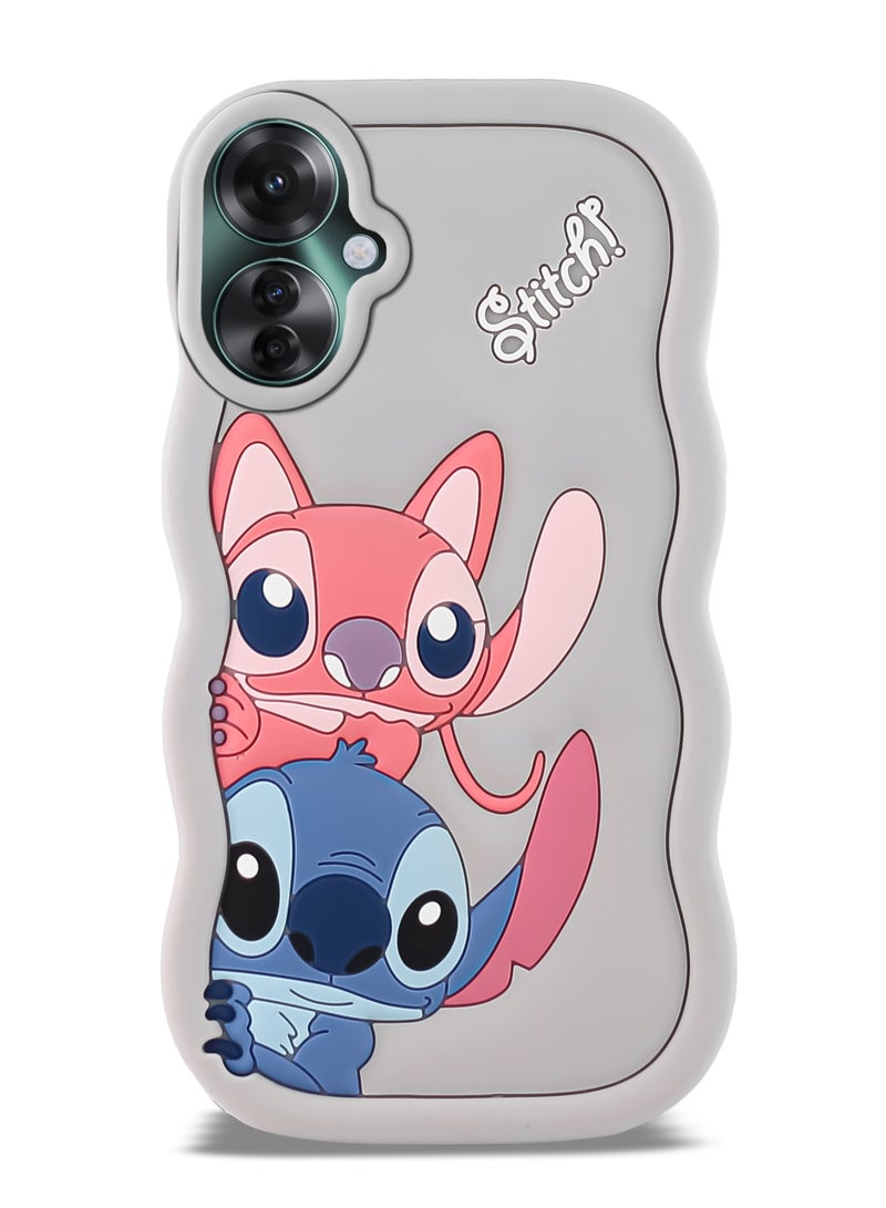 حافظة هاتف من السيليكون الناعم المموج ثلاثي الأبعاد من Lilo and Stitch لهاتف Oppo Reno 11F (رمادي) - Image 1