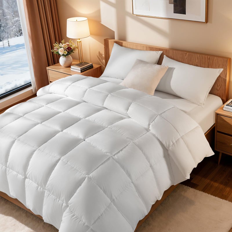 LBRO2M Canadian Luxury Goose Down Comforter Queen Size, 75% Goose Down 850+ Fill Power Duvet with 1200TC 100% Cotton Shell All Season Bedding Comforter, Soft Duvet Insert (90"X90",White) - Image 2