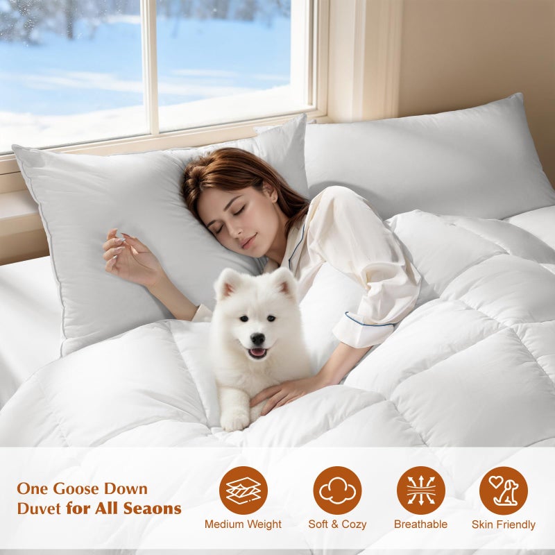 LBRO2M Canadian Luxury Goose Down Comforter Queen Size, 75% Goose Down 850+ Fill Power Duvet with 1200TC 100% Cotton Shell All Season Bedding Comforter, Soft Duvet Insert (90"X90",White) - Image 5