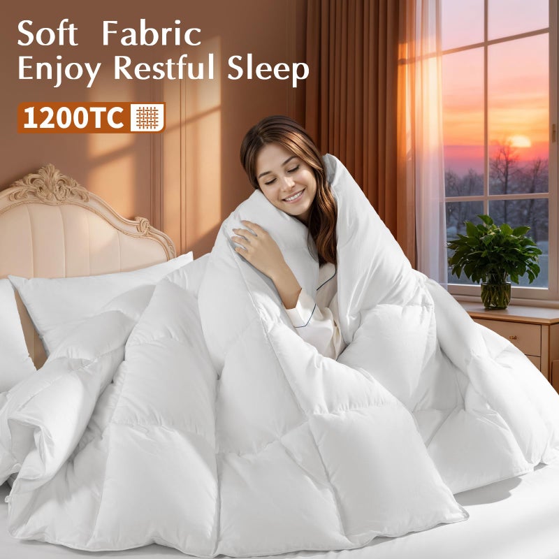 LBRO2M Canadian Luxury Goose Down Comforter Queen Size, 75% Goose Down 850+ Fill Power Duvet with 1200TC 100% Cotton Shell All Season Bedding Comforter, Soft Duvet Insert (90"X90",White) - Image 4