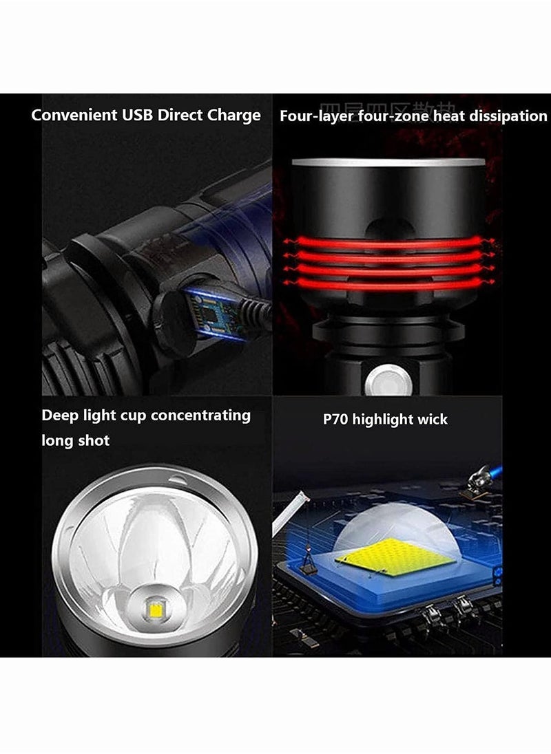 Generic - 30000-100000 lumens Rechargeable led Tactical Flashlight，Super Bright 3 Modes Handheld Flashlights ，Brightest Powerful 50W XLM-P70 LED USB Torch - Image 1