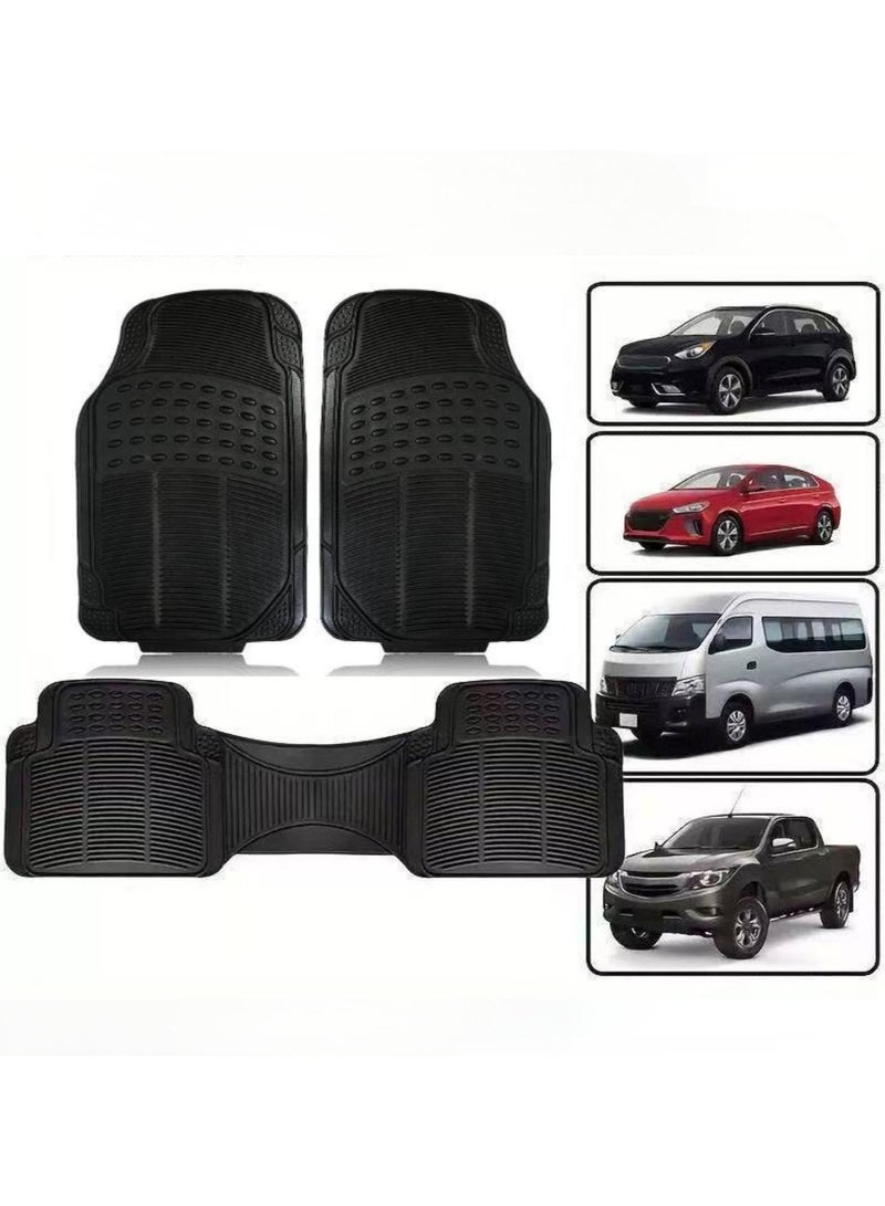 3 PCS Car Mats, Universal Fit Rubber Car Floor mat, Non-Slip Heavy Duty for Cars SUV Truck and VAN,Waterproof Odorless Black Heavy Duty Interior Floor Mats - Image 1