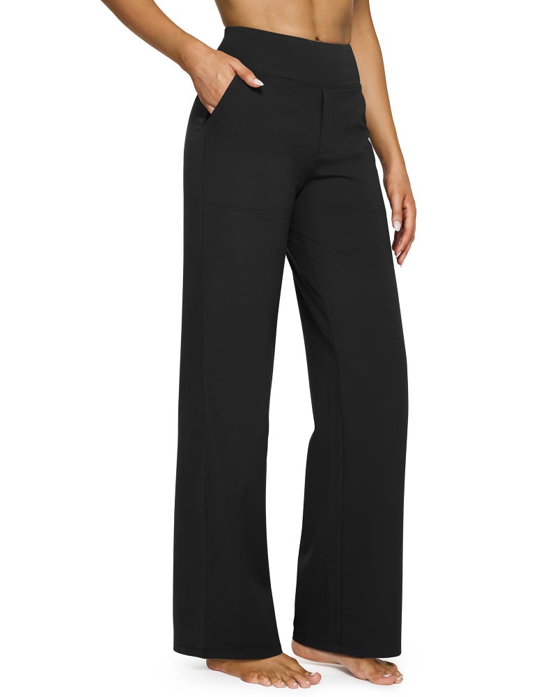 G4Free Wide Leg Pants Woman Yoga Pants with Pockets Loose Casual Palazzo Fashion Sweatpants Stretch Dress Work ClothesBlackSRegular - Image 2
