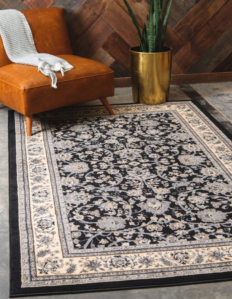 Unique Loom Sialk Hill Collection Area Rug - Washington (5' 3" x 8' Rectangle Black/Gray) - Image 1