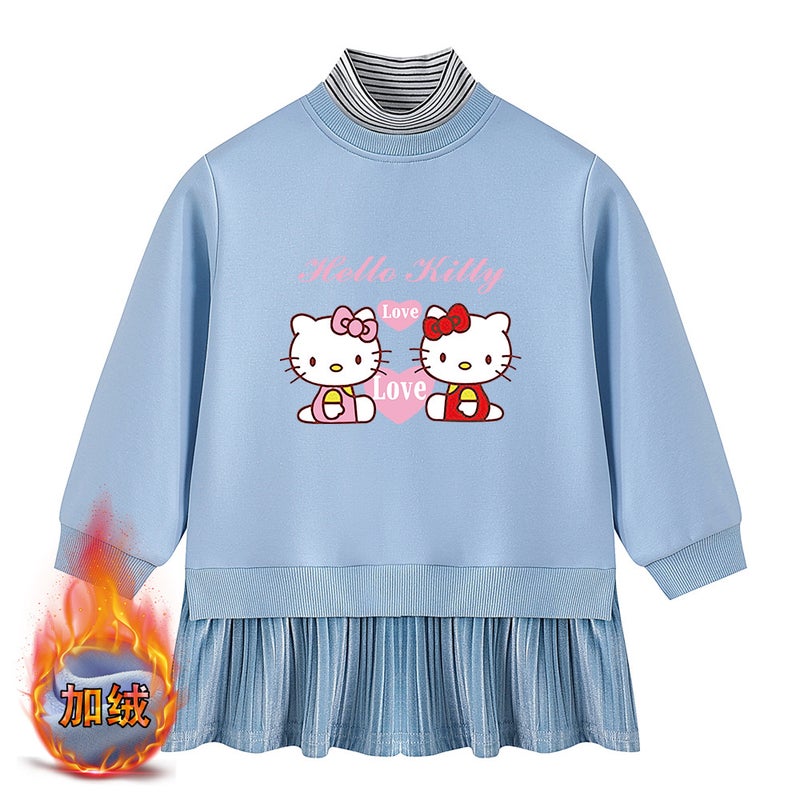 Kt Cat Children'S Clothing Girls' Sweater Skirt 2023 New Children'S Fleece-Lined Warm Dress Half-High Collar Clothing - Image 1