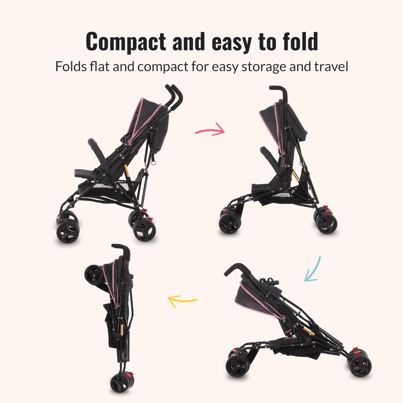 Dream On Me Vista Moonwalk Baby Stroller in Pink, Lightweight Infant Stroller with Compact Fold, Multi-Position Recline Umbrella Stroller with Canopy, Extra Large Storage and Cup Holder - Image 5