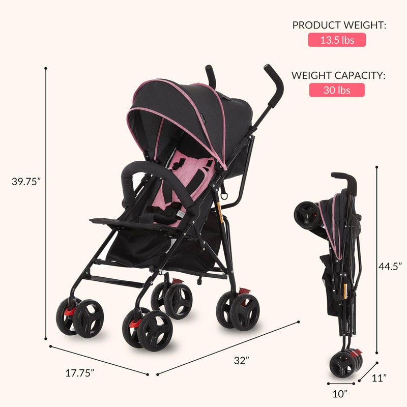 Dream On Me Vista Moonwalk Baby Stroller in Pink, Lightweight Infant Stroller with Compact Fold, Multi-Position Recline Umbrella Stroller with Canopy, Extra Large Storage and Cup Holder - Image 3