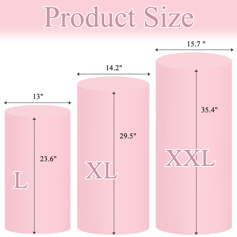 Socomi Cylinder Pedestal Stand Covers Spandex Flexible Display Box Stand Covers for Birthday Party Wedding Baby Shower Decoration- Only Stand Covers Included Set of 3 Pink - Image 2