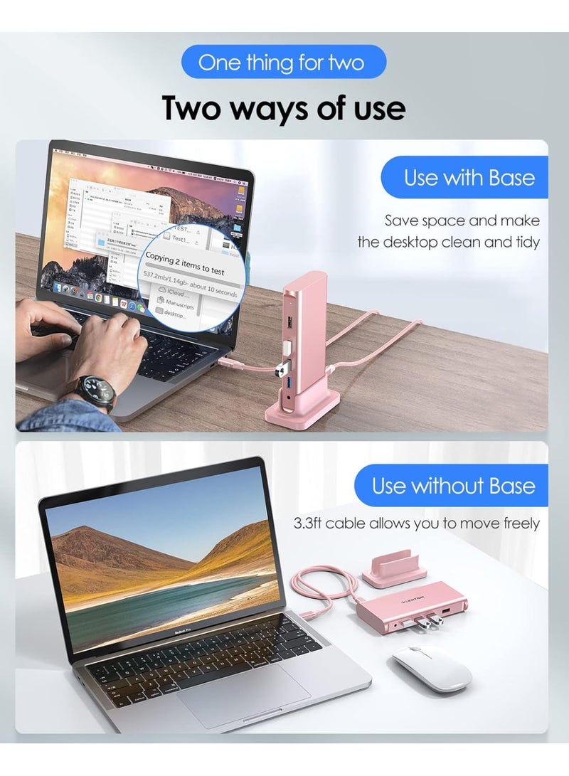 Lention LENTION USB C Docking Station with 100W PD, 4K HDMI, Gigabit Ethernet, USB 3.0/2.0 & Aux Adapter Compatible 2023-2016 MacBook Pro, Mac Air/Surface, More, Stable Driver Certified (CB-D53, Rose Gold)  - Image 5