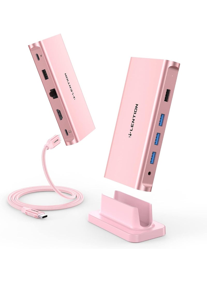 Lention LENTION USB C Docking Station with 100W PD, 4K HDMI, Gigabit Ethernet, USB 3.0/2.0 & Aux Adapter Compatible 2023-2016 MacBook Pro, Mac Air/Surface, More, Stable Driver Certified (CB-D53, Rose Gold)  - Image 4
