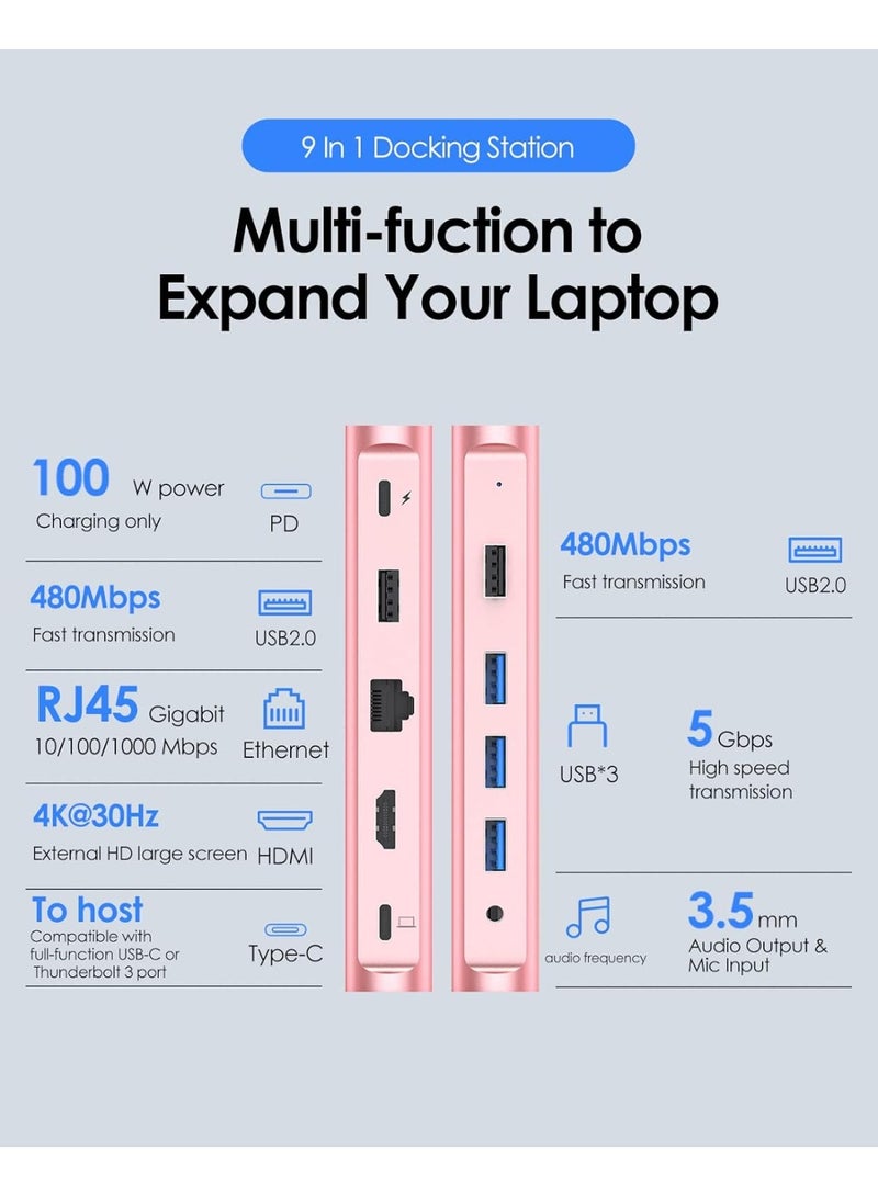 Lention LENTION USB C Docking Station with 100W PD, 4K HDMI, Gigabit Ethernet, USB 3.0/2.0 & Aux Adapter Compatible 2023-2016 MacBook Pro, Mac Air/Surface, More, Stable Driver Certified (CB-D53, Rose Gold)  - Image 3