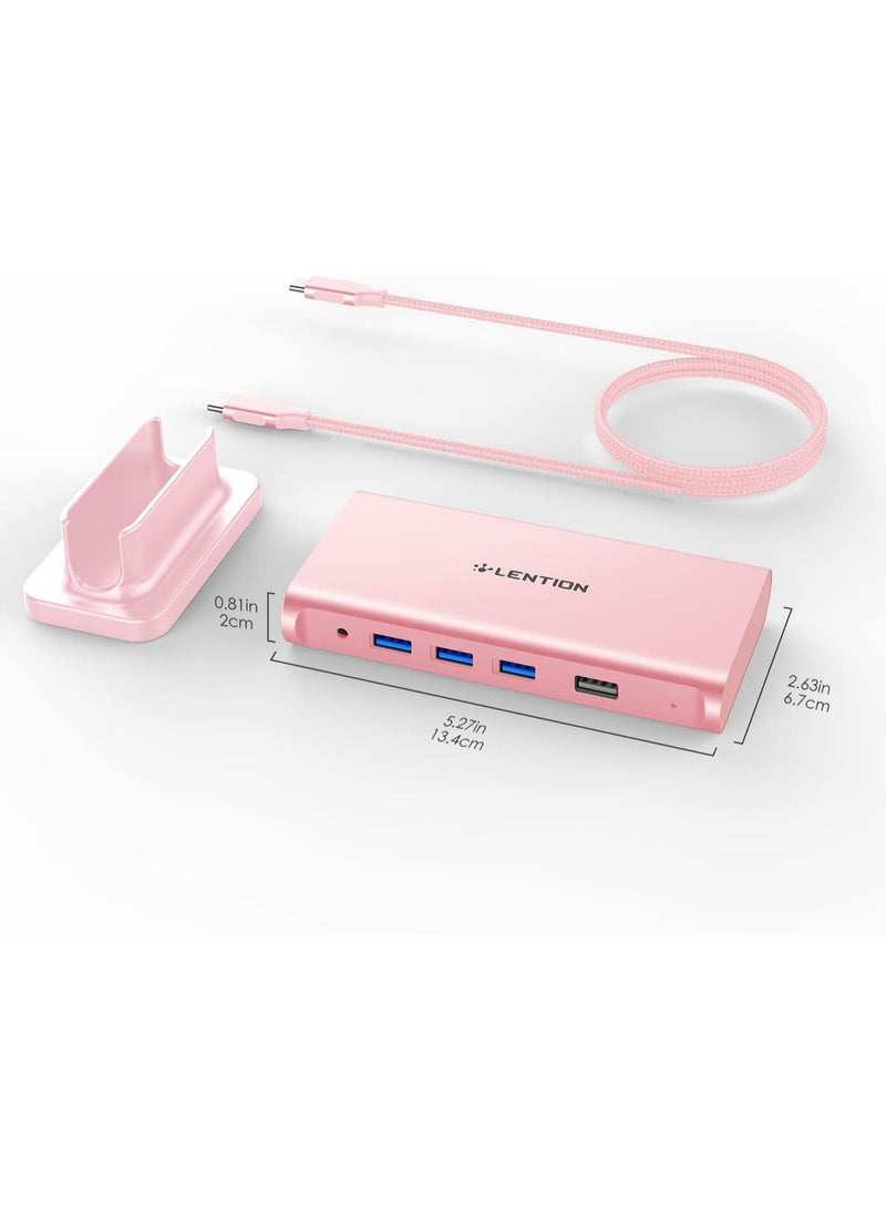 Lention LENTION USB C Docking Station with 100W PD, 4K HDMI, Gigabit Ethernet, USB 3.0/2.0 & Aux Adapter Compatible 2023-2016 MacBook Pro, Mac Air/Surface, More, Stable Driver Certified (CB-D53, Rose Gold)  - Image 2