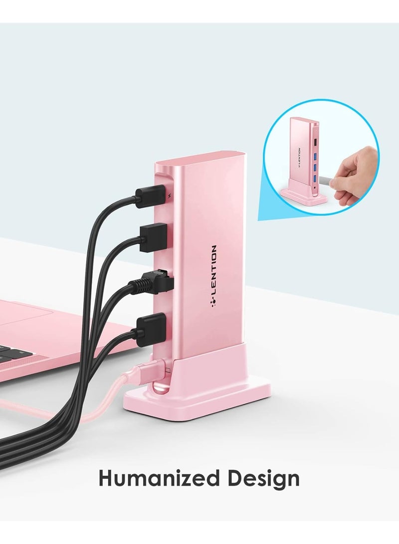 Lention LENTION USB C Docking Station with 100W PD, 4K HDMI, Gigabit Ethernet, USB 3.0/2.0 & Aux Adapter Compatible 2023-2016 MacBook Pro, Mac Air/Surface, More, Stable Driver Certified (CB-D53, Rose Gold)  - Image 1