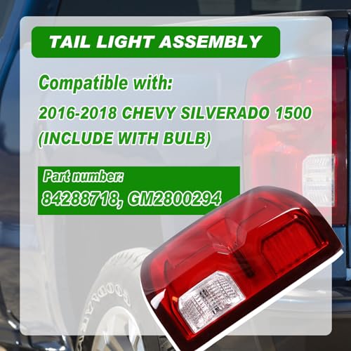 Lochnchn Rear Tail Lights Compatible with Chevy Silverado 1500 2016 2017 2018 Outer LED Taillight Assembly Brake Lamp Left Driver Side Replace 84288718 GM2800294 - Image 2