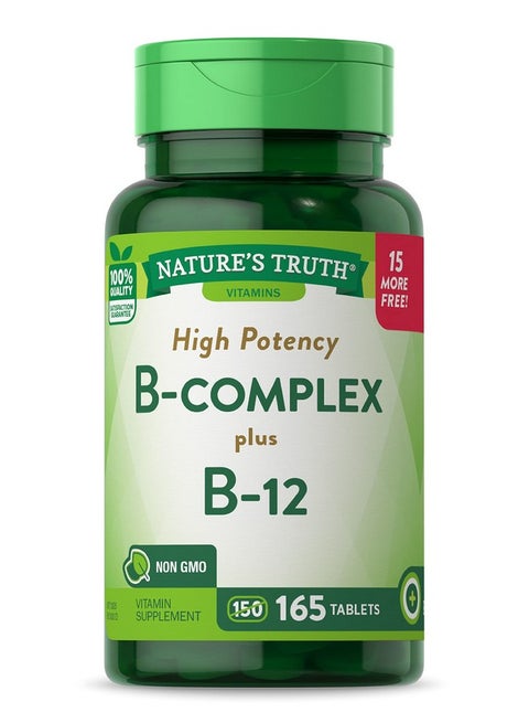 Vitamin B Complex ; Plus B12 ; 165 Tablets ; Vegetarian Nongmo & Gluten Free
