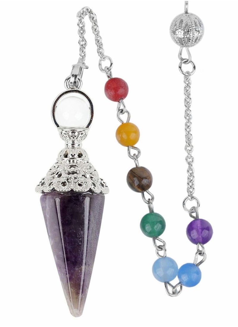 SYOSI - Natural Healing Crystals 7 Chakra Amethyst Pendulum, Crystals and Gemstones Pendulum Board for Dowsing, Scrying, Reiki Healing Balance Meditation Divination Crystal Pendant Set - Image 1
