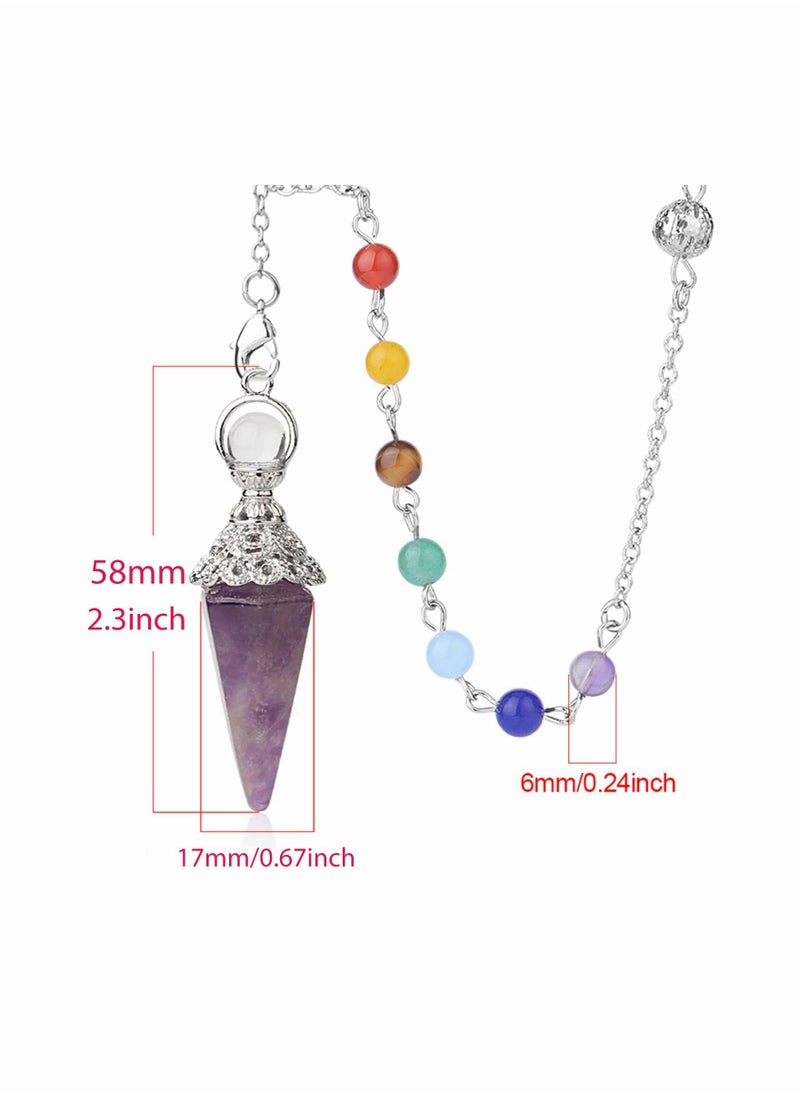 SYOSI - Natural Healing Crystals 7 Chakra Amethyst Pendulum, Crystals and Gemstones Pendulum Board for Dowsing, Scrying, Reiki Healing Balance Meditation Divination Crystal Pendant Set - Image 1
