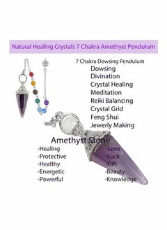 SYOSI Natural Healing Crystals 7 Chakra Amethyst Pendulum, Crystals and Gemstones Pendulum Board for Dowsing, Scrying, Reiki Healing Balance Meditation Divination Crystal Pendant Set  - Image 2