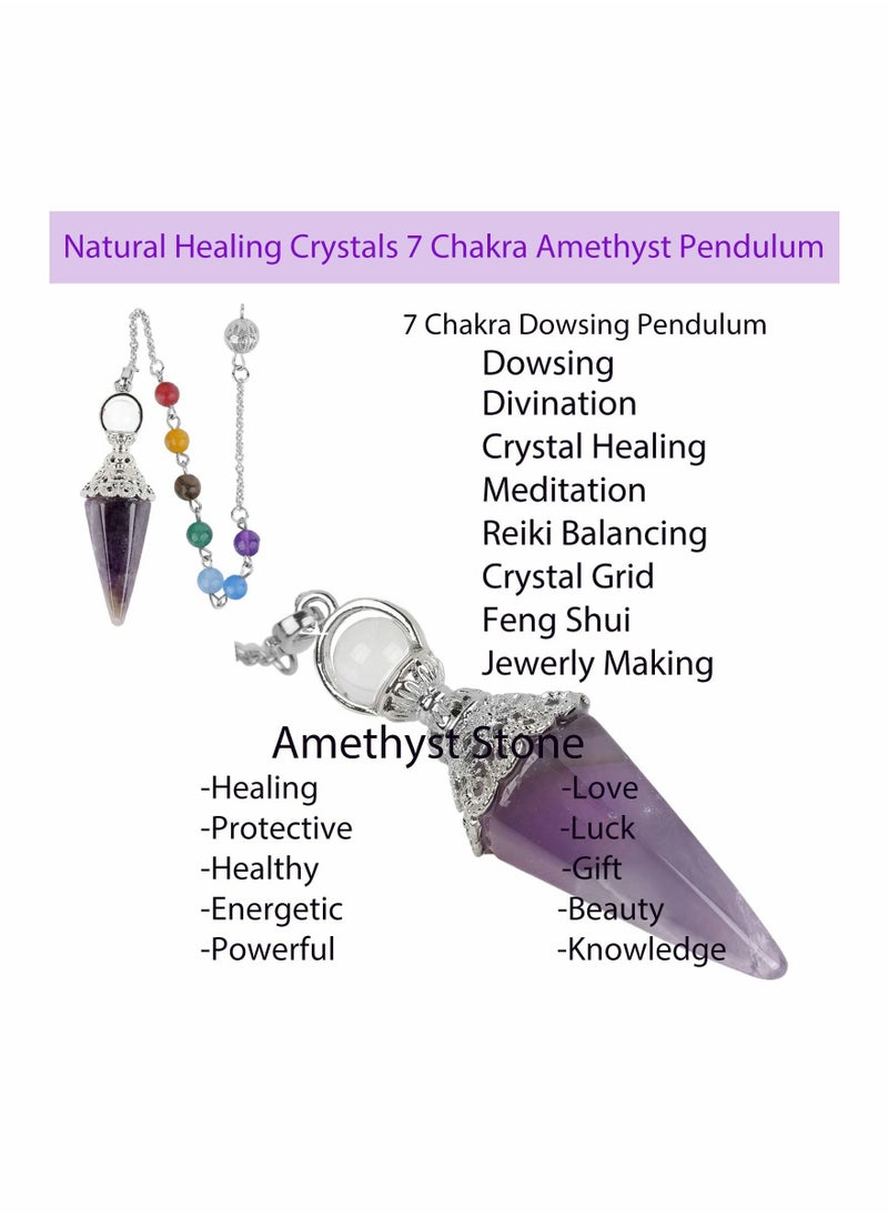 SYOSI - Natural Healing Crystals 7 Chakra Amethyst Pendulum, Crystals and Gemstones Pendulum Board for Dowsing, Scrying, Reiki Healing Balance Meditation Divination Crystal Pendant Set - Image 1