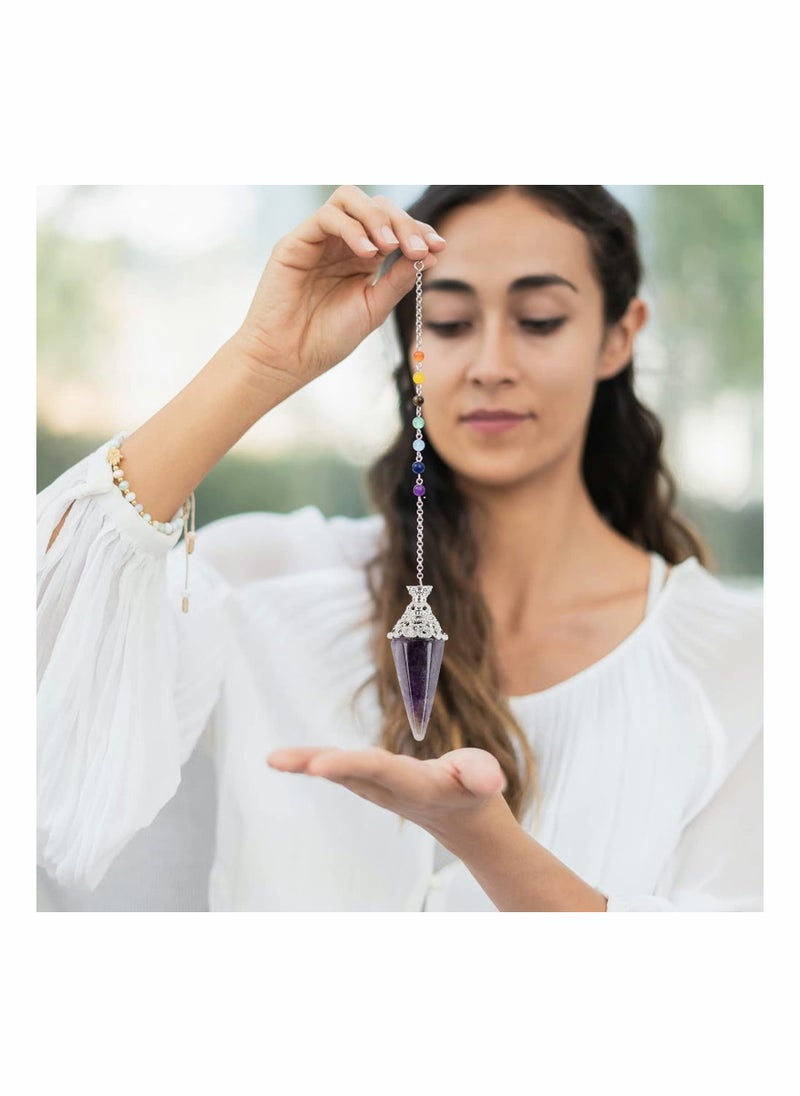 SYOSI - Natural Healing Crystals 7 Chakra Amethyst Pendulum, Crystals and Gemstones Pendulum Board for Dowsing, Scrying, Reiki Healing Balance Meditation Divination Crystal Pendant Set - Image 1