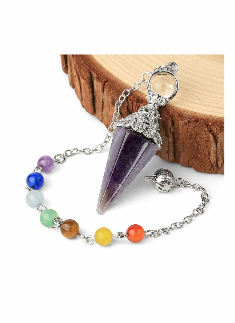 SYOSI - Natural Healing Crystals 7 Chakra Amethyst Pendulum, Crystals and Gemstones Pendulum Board for Dowsing, Scrying, Reiki Healing Balance Meditation Divination Crystal Pendant Set - Image 1