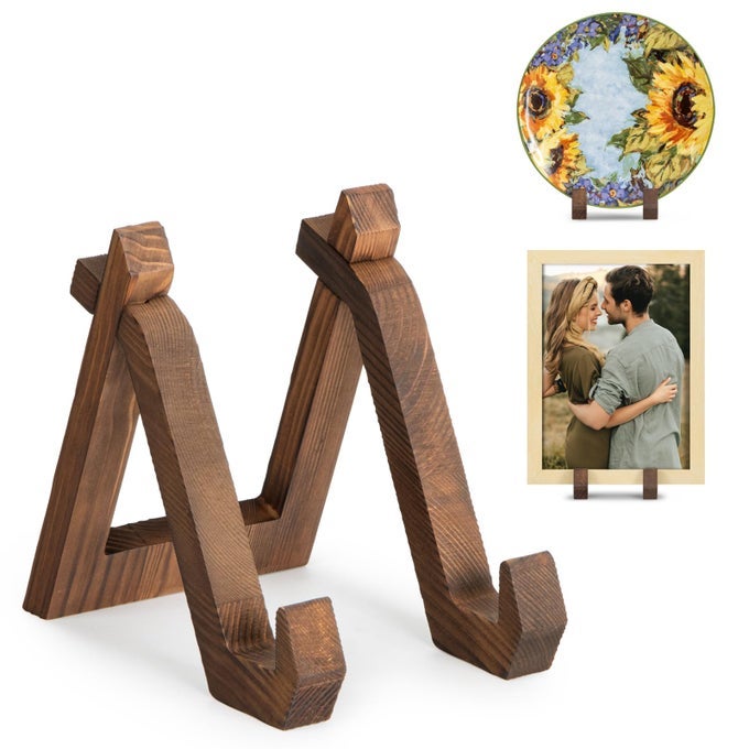 Plate Display Stand 6 Inch Plate Holder for Displaying Decorative Picture Frame Dish Photo Plaque Platter Wood Stand