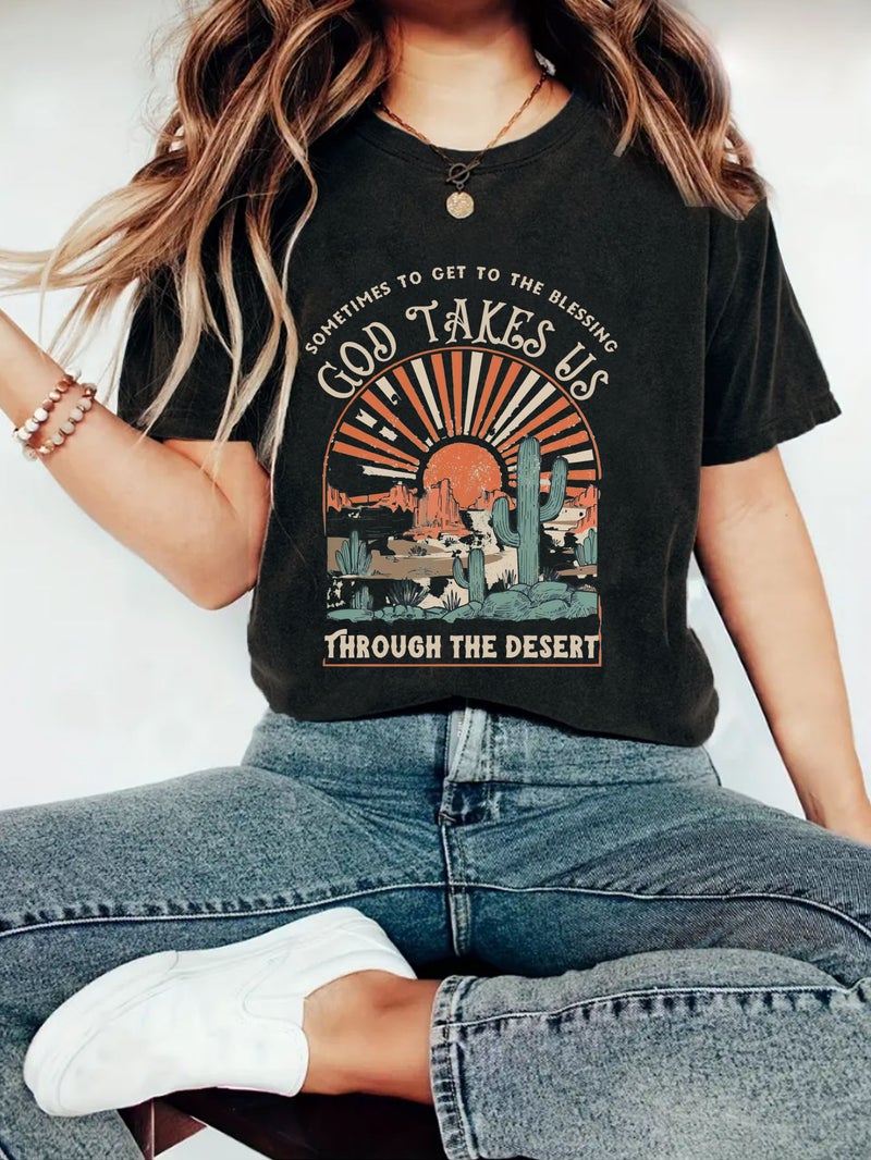 summer women's western pattern printing round neck short sleeve casual fashion explosion T-shirt - Image 4