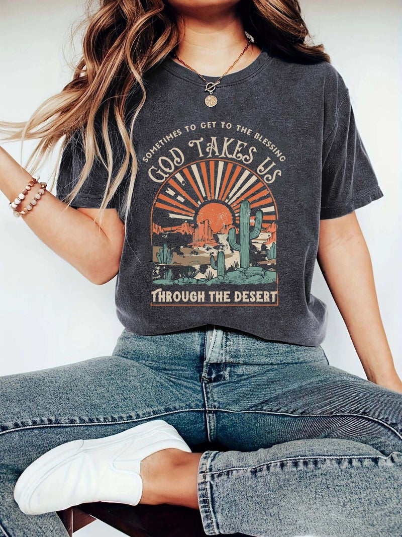 summer women's western pattern printing round neck short sleeve casual fashion explosion T-shirt - Image 2