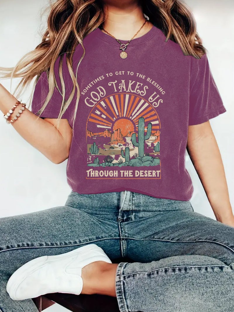 summer women's western pattern printing round neck short sleeve casual fashion explosion T-shirt - Image 5