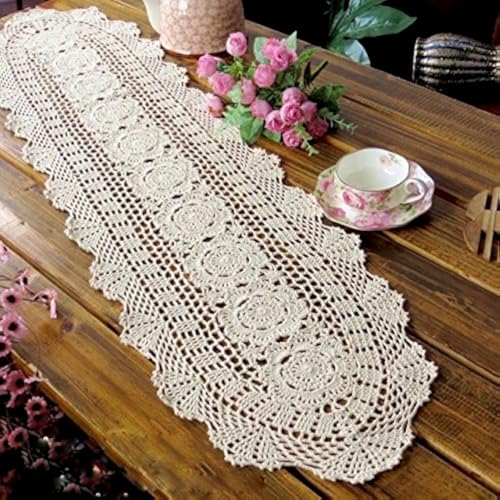 Laivigo Handmade Crochet Lace Oval Lucky Flower Tablecloth Table Runner Doilies Doily12 x 63 InchBeige
