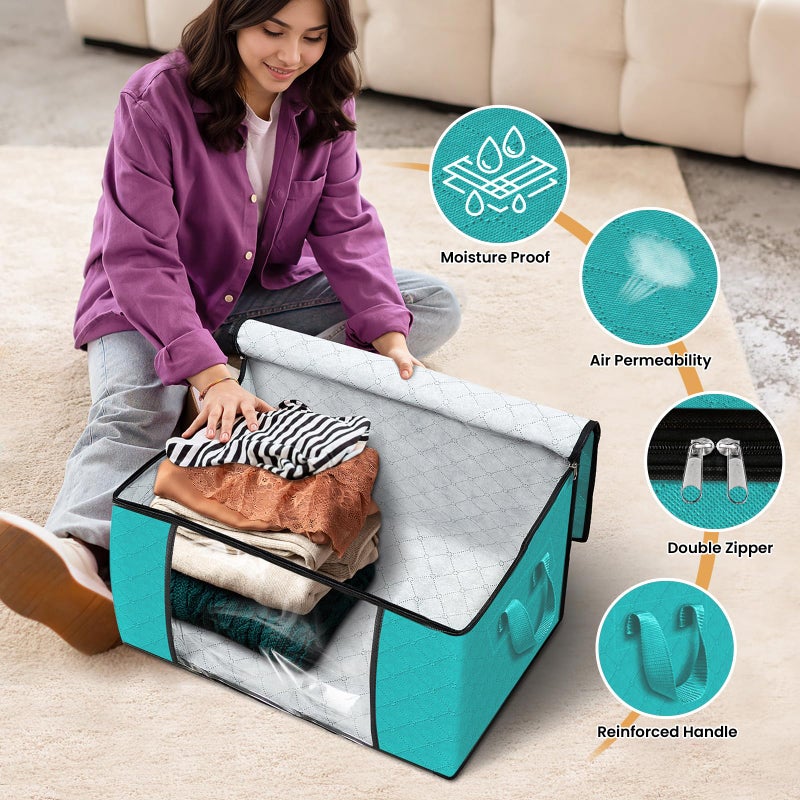 Fab totes Storage Bags,Clothes Blanket Storage Bins Foldable Closet Organizers with Reinforced Handle for Home Dorm Storage and Organization,Fabric Bags for Organizing Sheets,Clothing (Green,6 Pack) - Image 4