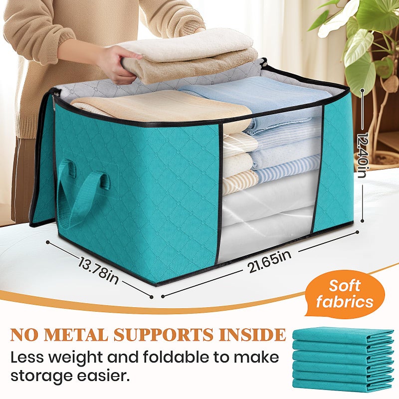 Fab totes Storage Bags,Clothes Blanket Storage Bins Foldable Closet Organizers with Reinforced Handle for Home Dorm Storage and Organization,Fabric Bags for Organizing Sheets,Clothing (Green,6 Pack) - Image 2