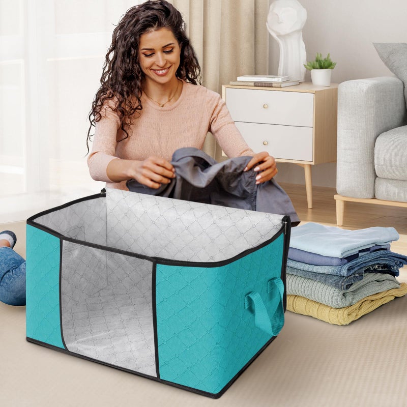 Fab totes Storage Bags,Clothes Blanket Storage Bins Foldable Closet Organizers with Reinforced Handle for Home Dorm Storage and Organization,Fabric Bags for Organizing Sheets,Clothing (Green,6 Pack) - Image 3