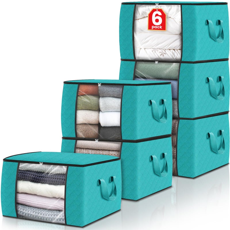 Fab totes Storage Bags,Clothes Blanket Storage Bins Foldable Closet Organizers with Reinforced Handle for Home Dorm Storage and Organization,Fabric Bags for Organizing Sheets,Clothing (Green,6 Pack) - Image 1