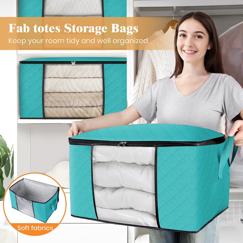 Fab totes Storage Bags,Clothes Blanket Storage Bins Foldable Closet Organizers with Reinforced Handle for Home Dorm Storage and Organization,Fabric Bags for Organizing Sheets,Clothing (Green,6 Pack) - Image 5