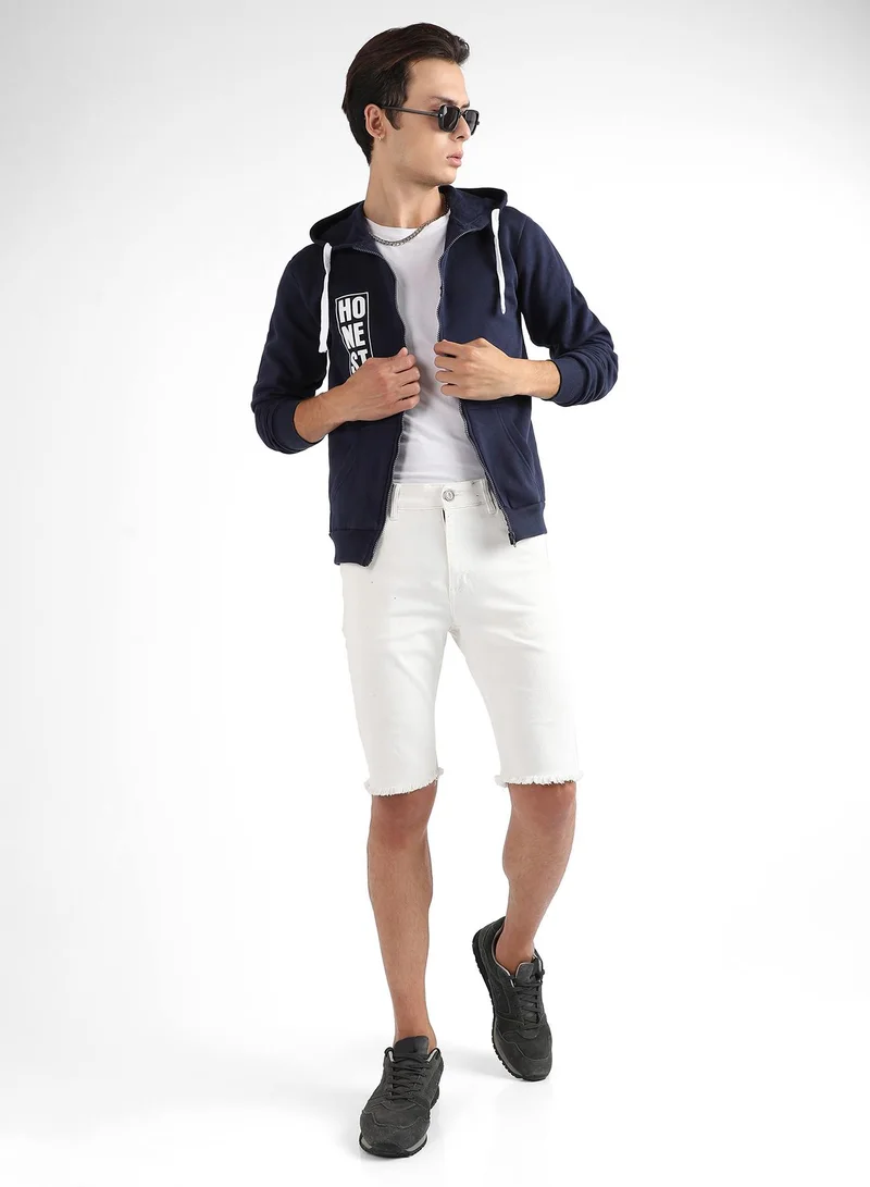 Campus Sutra Men's Dark Blue Honest Hoodie With Insert Pocket