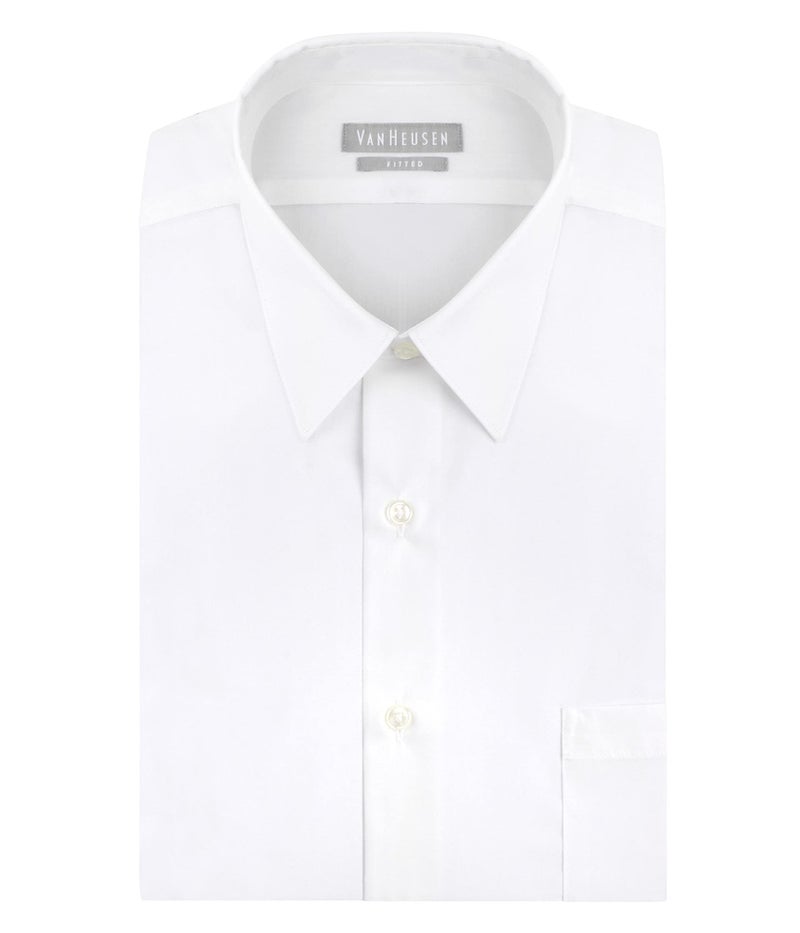Van Heusen Men's Dress Shirt Fitted Poplin Solid, White, 17.5" Neck 34"-35" Sleeve - Image 3