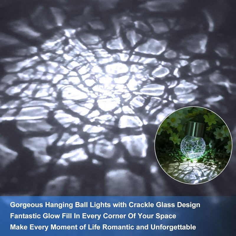 Bosceos 12Pack Outdoor Hanging Solar Lights - Solar Powered Crackle Glass Ball Lights Waterproof Tree Hanging Outdoor Globe Lights with Hook for Garden Balcony Patio Christmas Party Decoration, Daylight White - Image 4