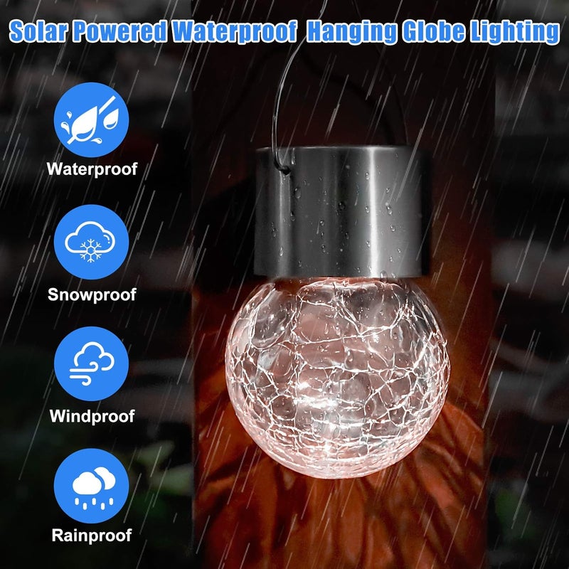 Bosceos 12Pack Outdoor Hanging Solar Lights - Solar Powered Crackle Glass Ball Lights Waterproof Tree Hanging Outdoor Globe Lights with Hook for Garden Balcony Patio Christmas Party Decoration, Daylight White - Image 2