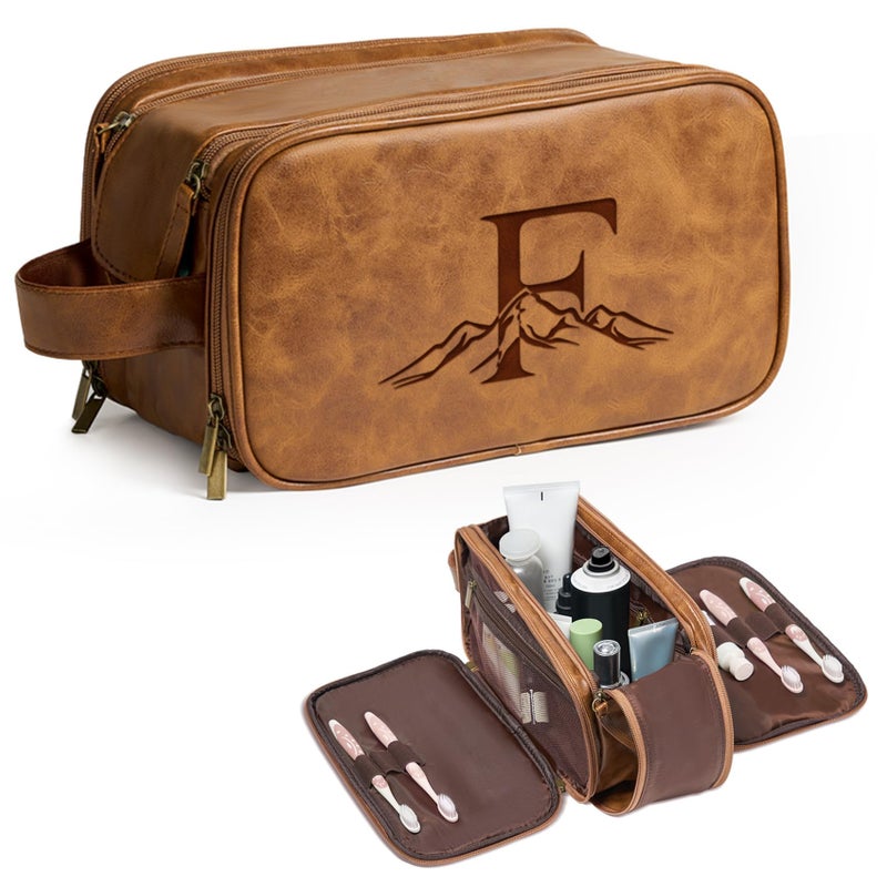 Janhavi Gifts for Him Personalized Engraved Initials MountainWaterproof Toiletry Bag For Shower Caddy Makeup Organizer Travel Bag Mens Accessories Case Mens Travel Bag Toiletry Brown F - Image 2